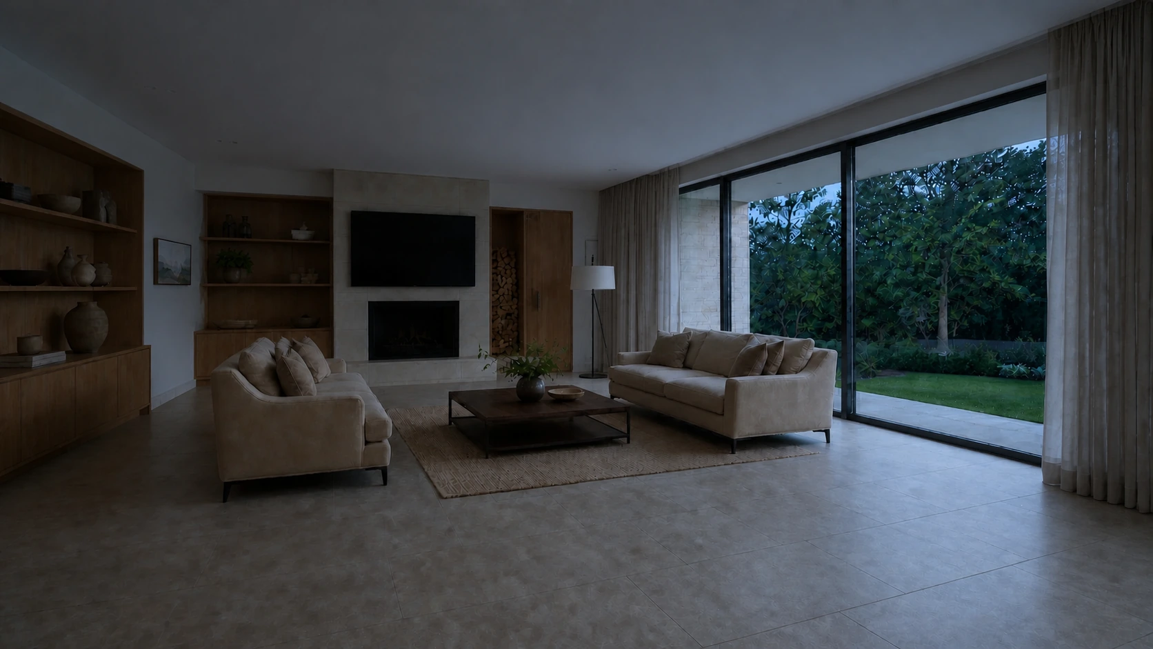Contemporary reception room demonstrating lighting control